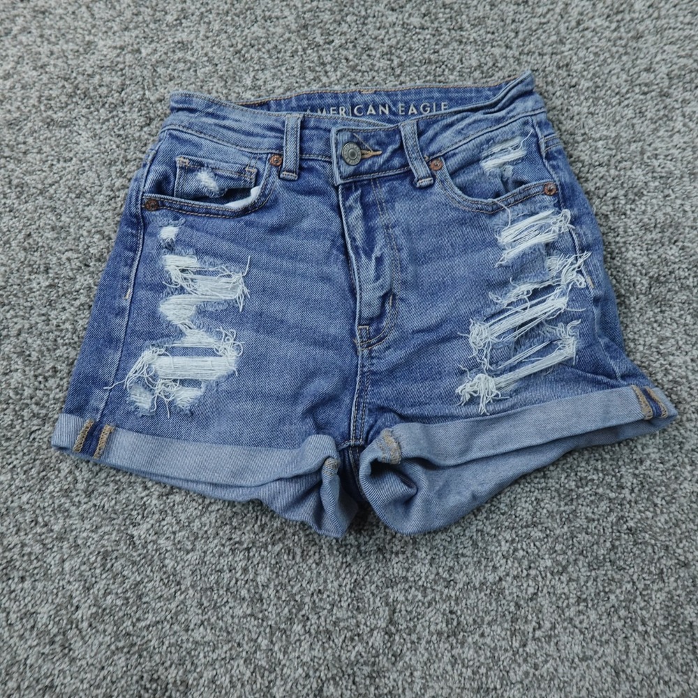 American Eagle Shorts Womens 00 Dark Blue Denim Jean Mom Micro Booty Stretch